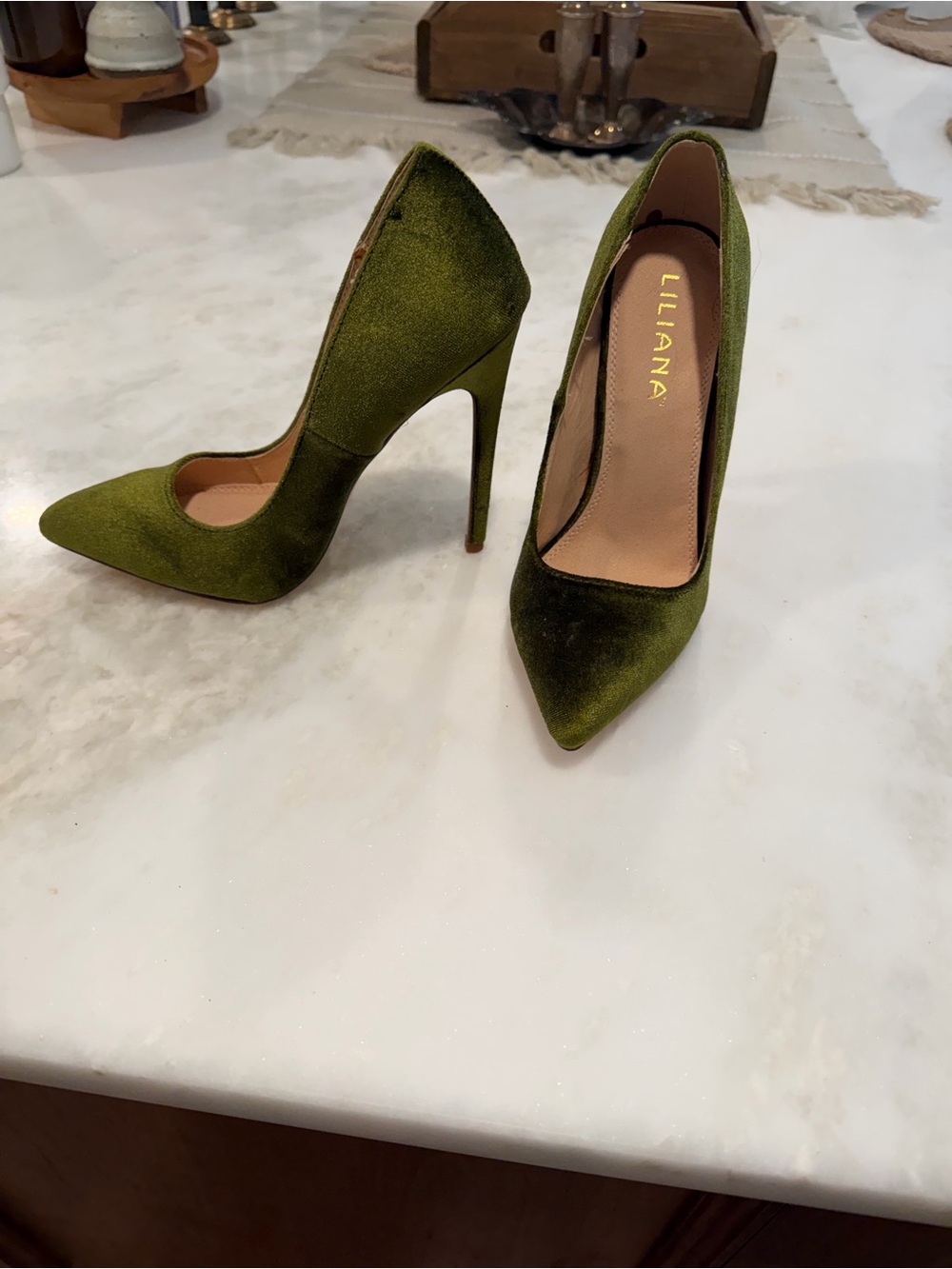 Liliana Olive Velvet Pointed-Toe Stiletto Heels